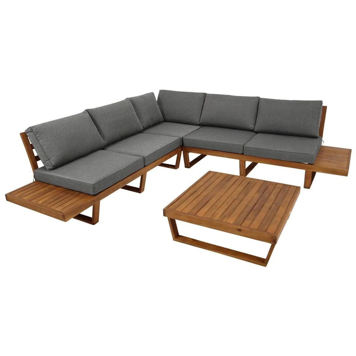 DEGAMO Gartenlounge-Set CARTAGENA, Ecksofa 250x250cm, geöltes Akazienholz, graue Polster