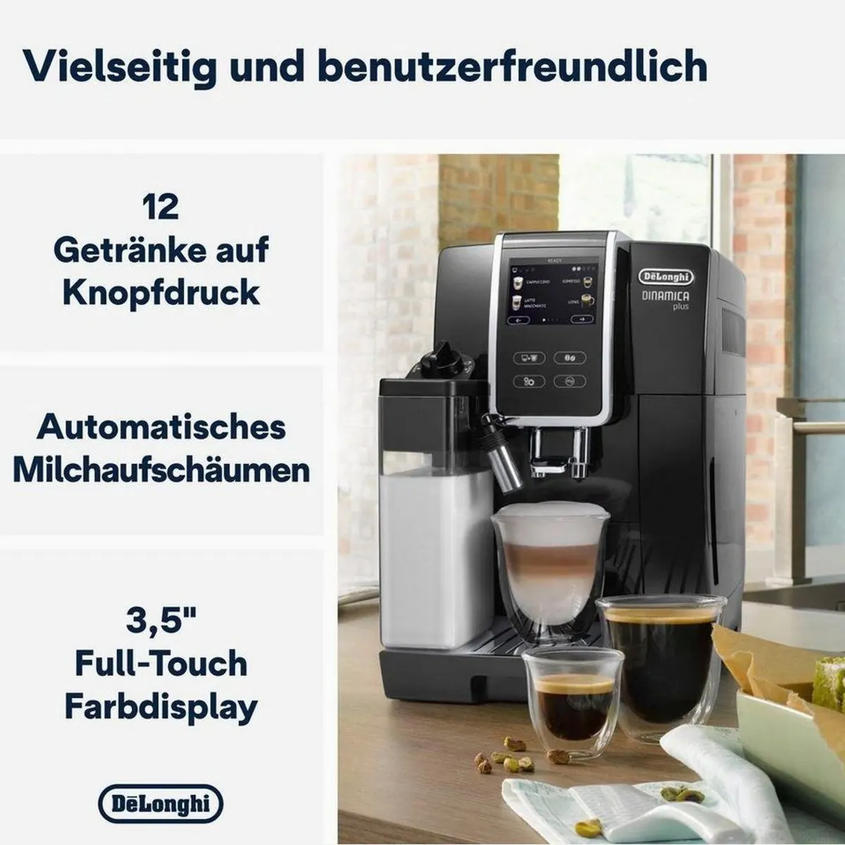 De'Longhi Kaffeevollautomat Dinamica Plus ECAM370.70.B, 14 Rezepte, perfekter Milchschaum, Touchscreen 3