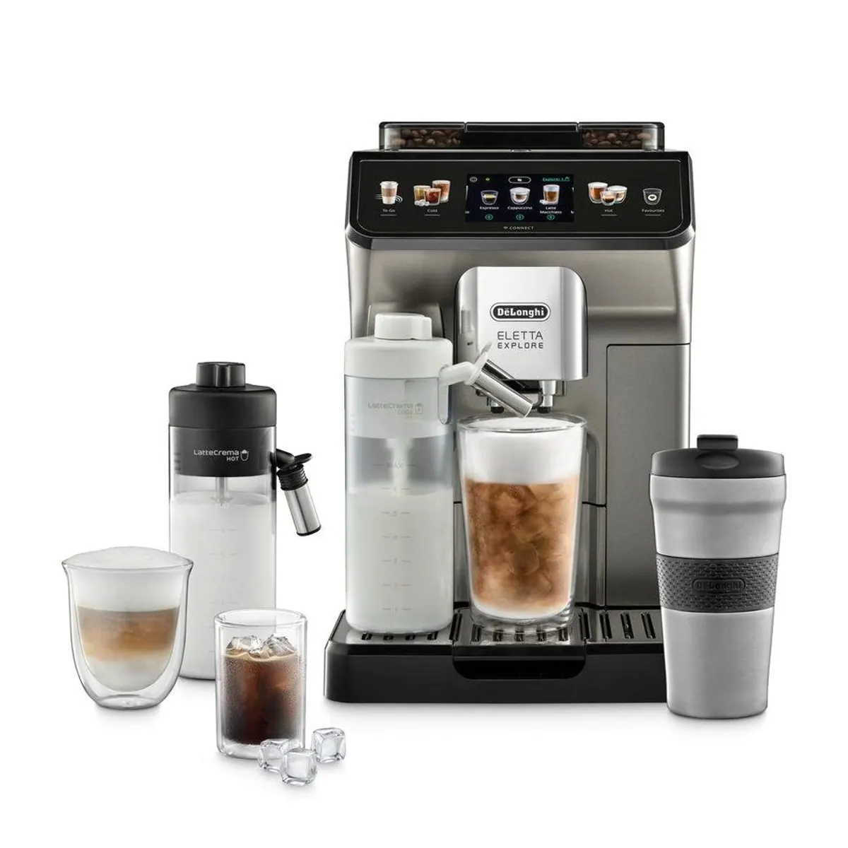 De'Longhi Eletta Explore Cold Brew ECAM450.86.T, 100 Rezepte, Cold Brew in 5 Min, 3,5" Touch-Display