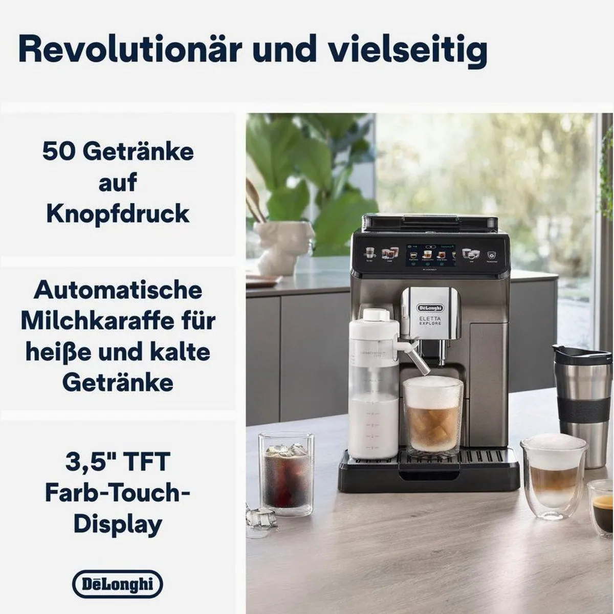 De'Longhi Eletta Explore Cold Brew ECAM450.86.T, 100 Rezepte, Cold Brew in 5 Min, 3,5" Touch-Display 3