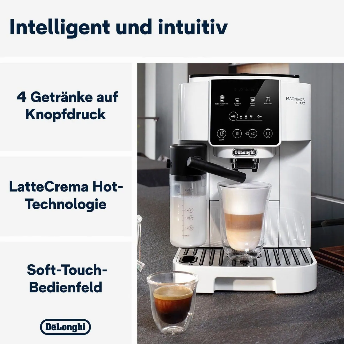 De'Longhi Magnifica Start ECAM220.61.W, 4 Getränkeoptionen, perfekter Milchschaum, kompakte Bauweise 2