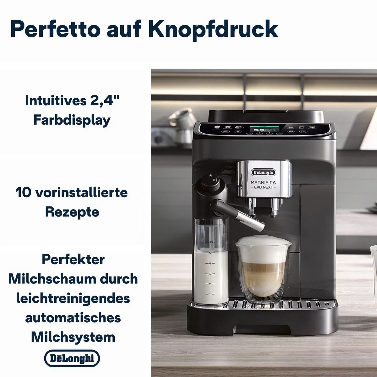 De'Longhi Magnifica Evo Next ECAM310.60.GB, Barista-Genuss per Touch, 10 Rezepte 2