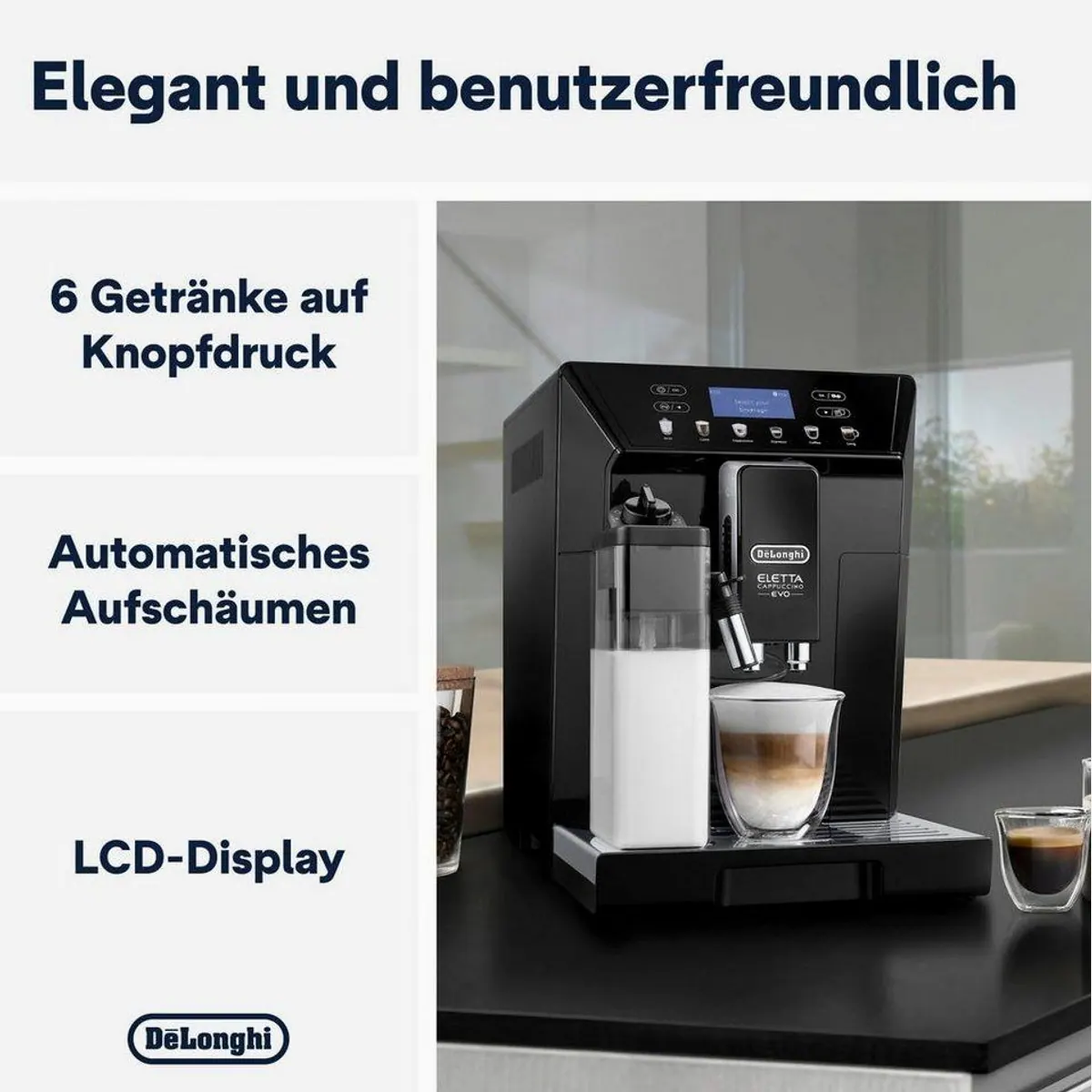 De'Longhi Eletta Evo ECAM46.860.B, Vielfalt an Kaffeespezialitäten — Integrierte Mahltechnologie, Extra leises Mahlwerk, Individuelle Einstellungen 2