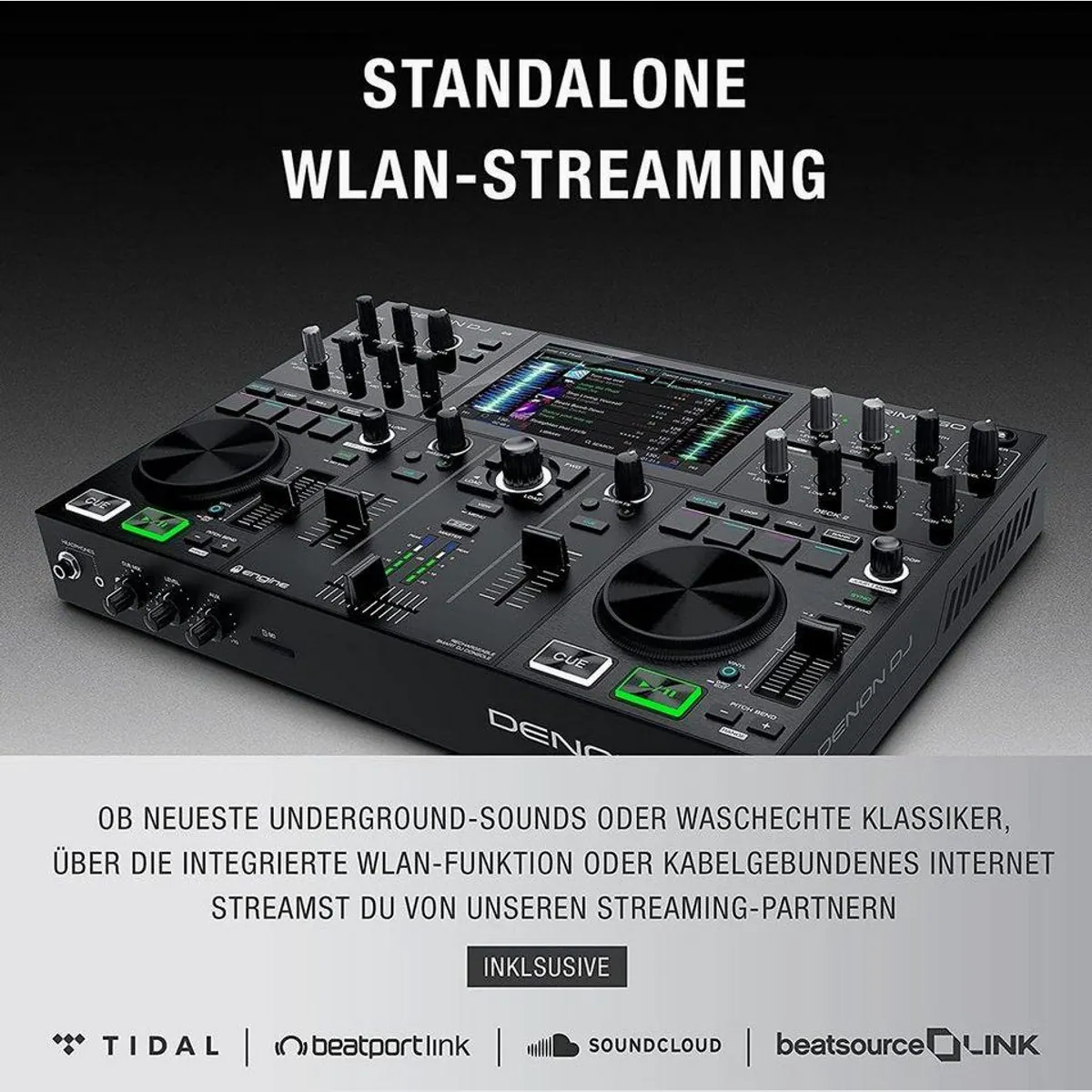 Denon DJ PRIME GO DJ-System, zwei Decks, 7“ Touchscreen, integrierte Effekteinheit 2