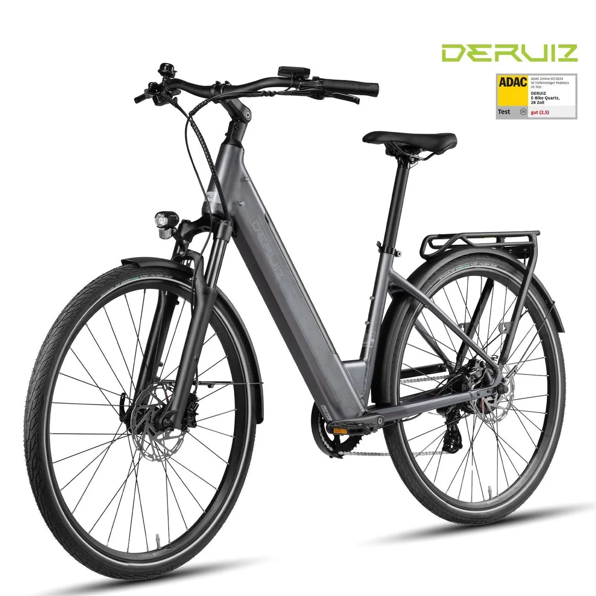 DERUIZ Quartz E-Bike Cityrad 28 Zoll, 160 km Reichweite, Bluetooth & APP, Tiefeinsteiger