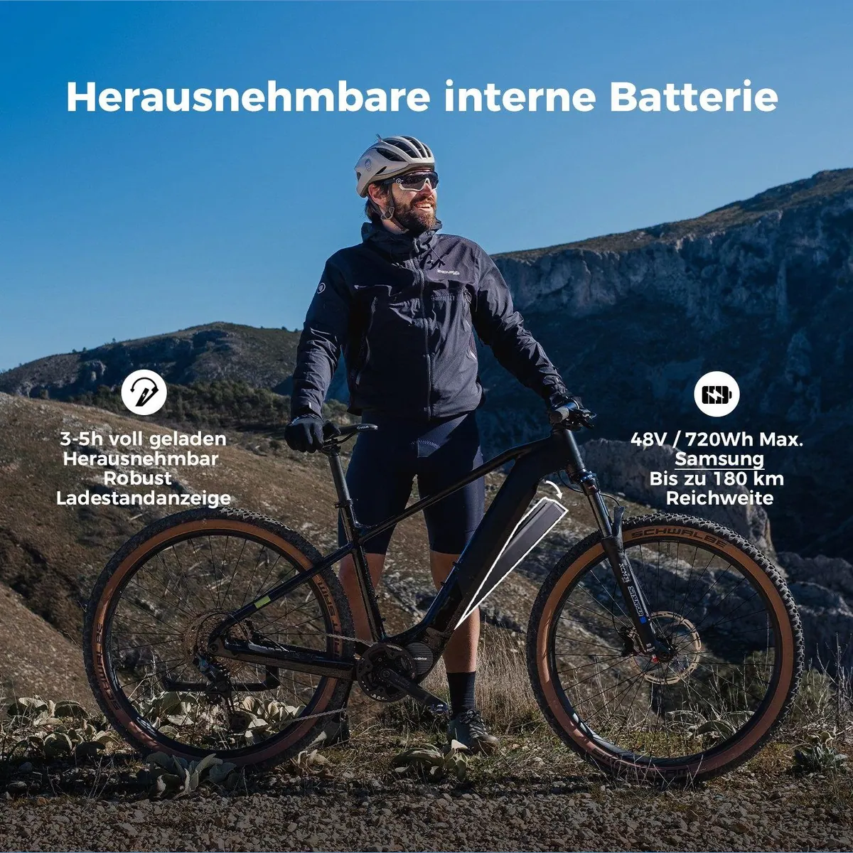 DERUIZ Dolomit E-Mountainbike Schwarz, 29 Zoll, 110 Nm Mittelmotor, 720 Wh Akku 3