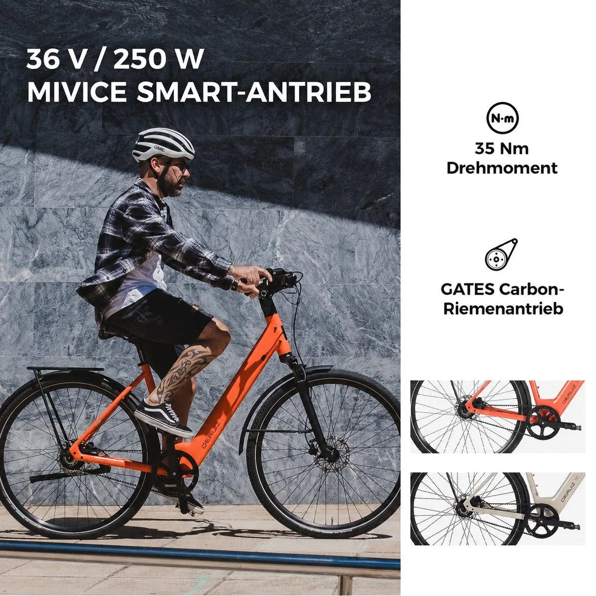 DERUIZ Turmali Comfort E-Bike, 110 km Reichweite, Gates Riemenantrieb, 35-Nm-Heckmotor 3