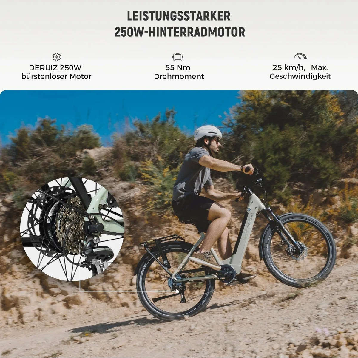 DERUIZ Quartz SUV E-Bike, 27,5 Zoll, bis 160 km Reichweite, 250W Hinterradmotor 3