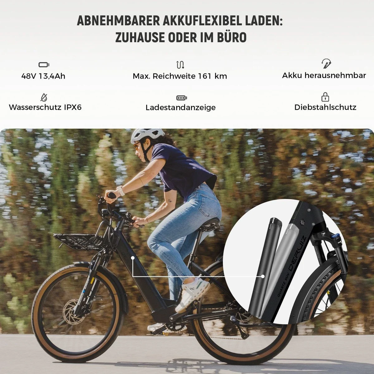 DERUIZ Quartz SUV E-Bike, 27,5 Zoll, bis 160 km Reichweite, 250W Hinterradmotor 4