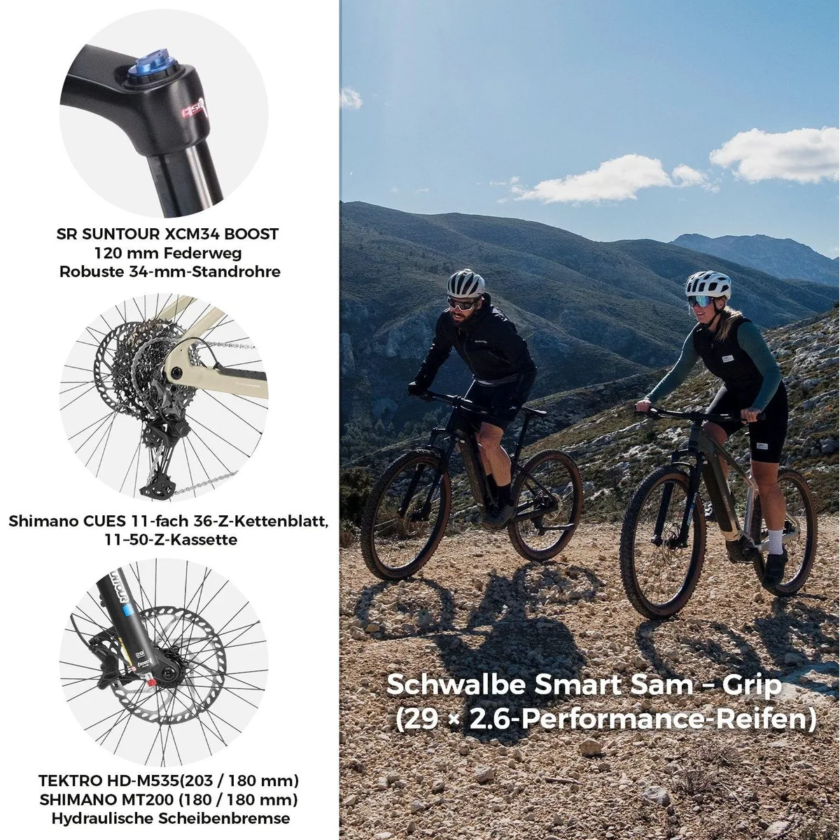 DERUIZ E-Bike Mountainbike Dolomit 29 Zoll, 110 Nm Mittelmotor, 720 Wh Akku, 11-Gang Shimano CUES 5