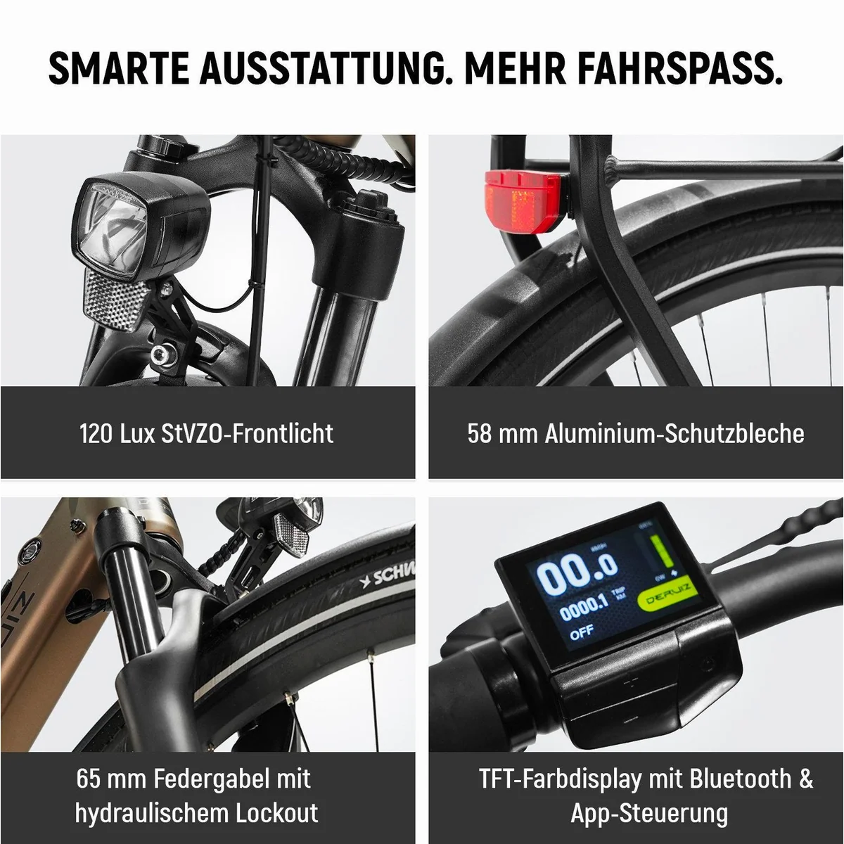 DERUIZ Quartz Pro E-Bike, 644 Wh Akku, 100 Nm Mittelmotor, 28 Zoll Schwalbe Reifen 5