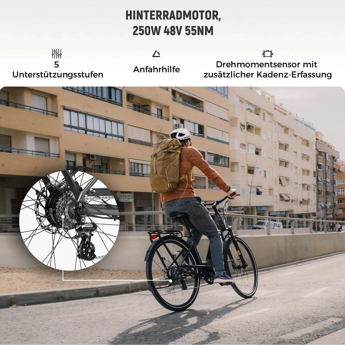 DERUIZ E-Bike Cityrad 28 Zoll, 644 Wh Akku, 8-Gang Shimano, Drehmomentsensor 4