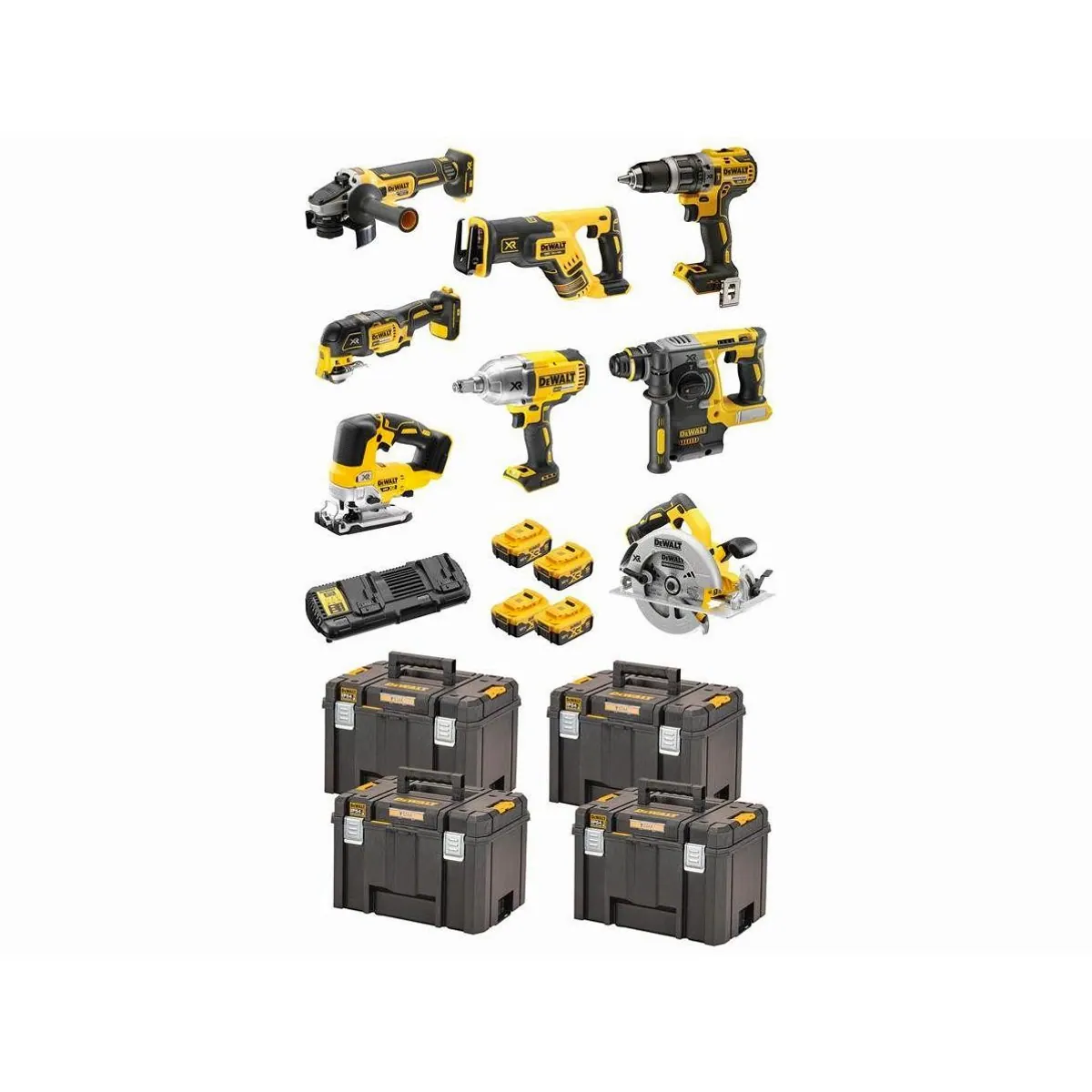 DeWalt DCK865P4T-QW 18V Akku-Set, 8-teilig mit TSTAK-Boxen und 4 Akkus