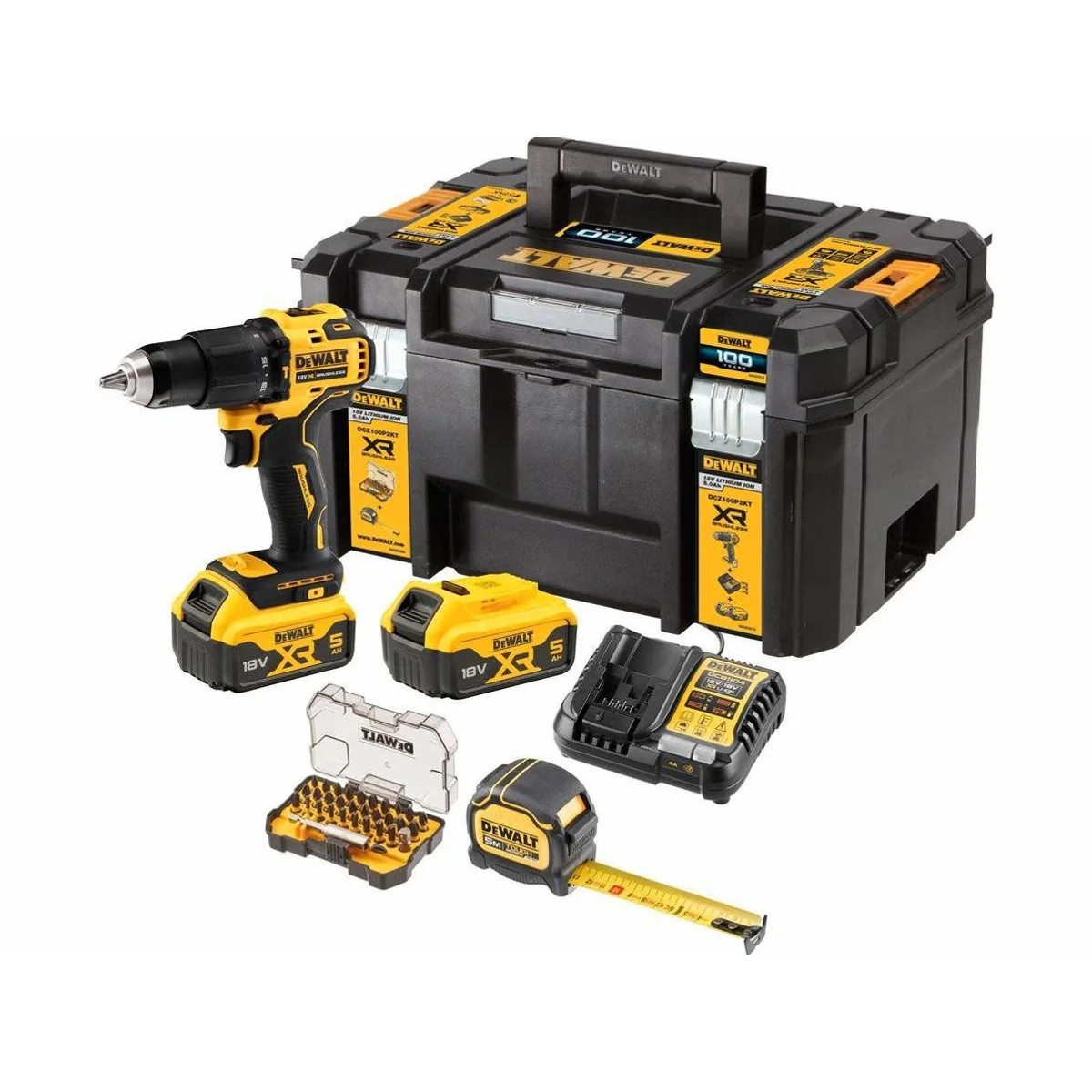 DeWalt DCD709 Akku-Schlagbohrschrauber, 18 V, 1650 U/min, Set mit 2x 5,0 Ah Akku