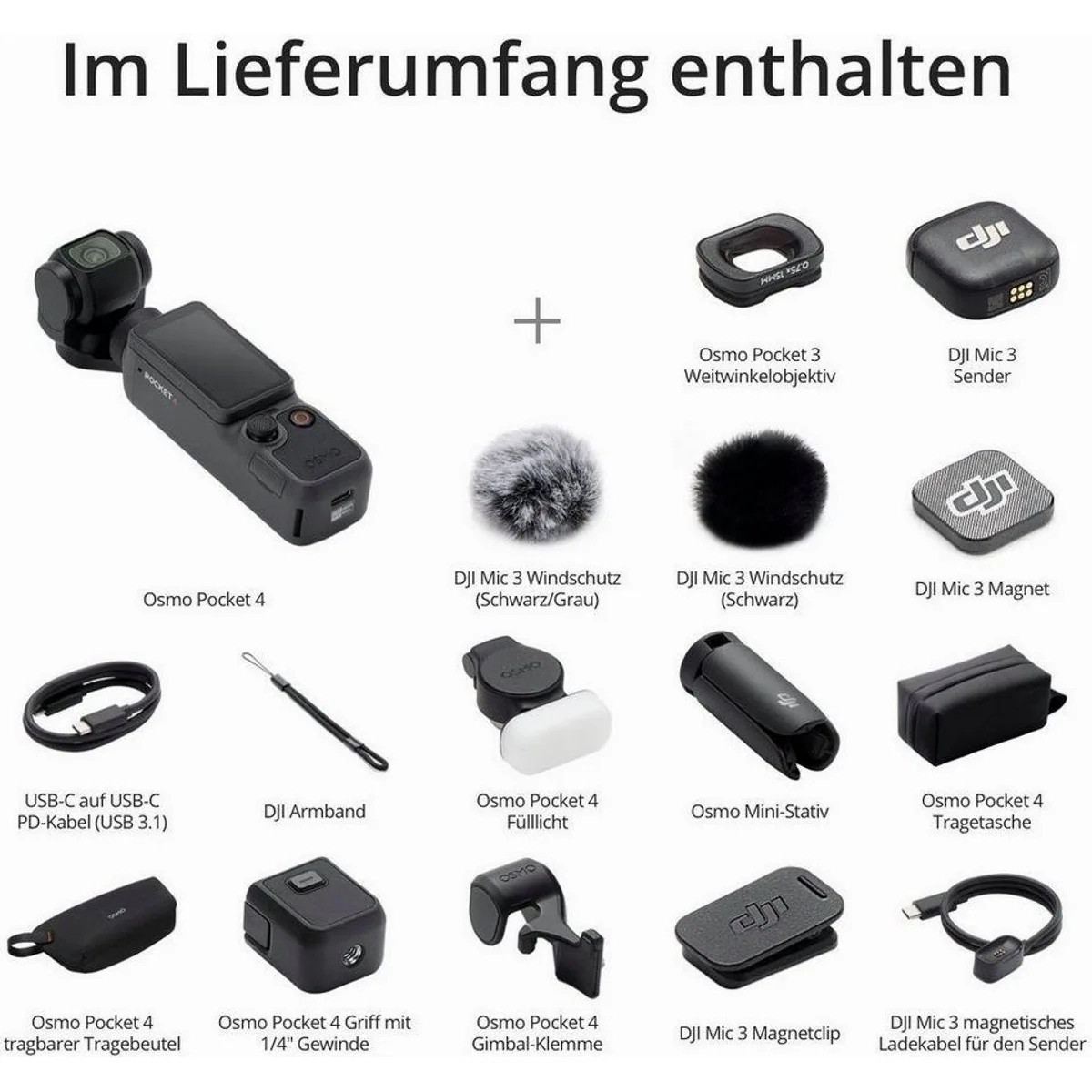 DJI Osmo Pocket 4 Creator Combo, 1-Zoll-CMOS, 10-Bit-D-Log 2