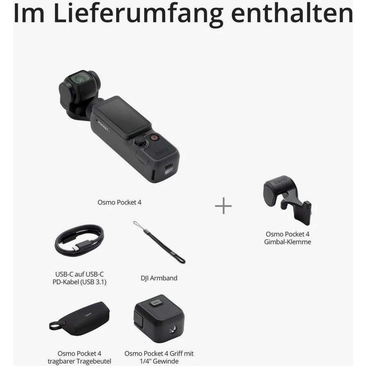DJI Osmo Pocket 4 Gimbal Kompaktkamera, 1-Zoll-CMOS, 4K/240fps, Bluetooth 2