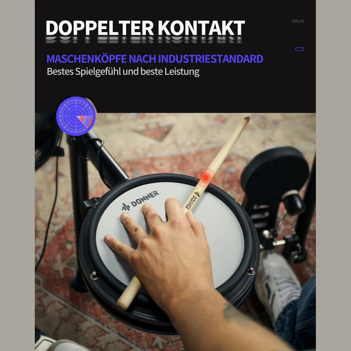 Donner DED-200 E-Drum, 450 Sounds, hochwertiges Zubehör — optimal für Einsteiger und Profis 2