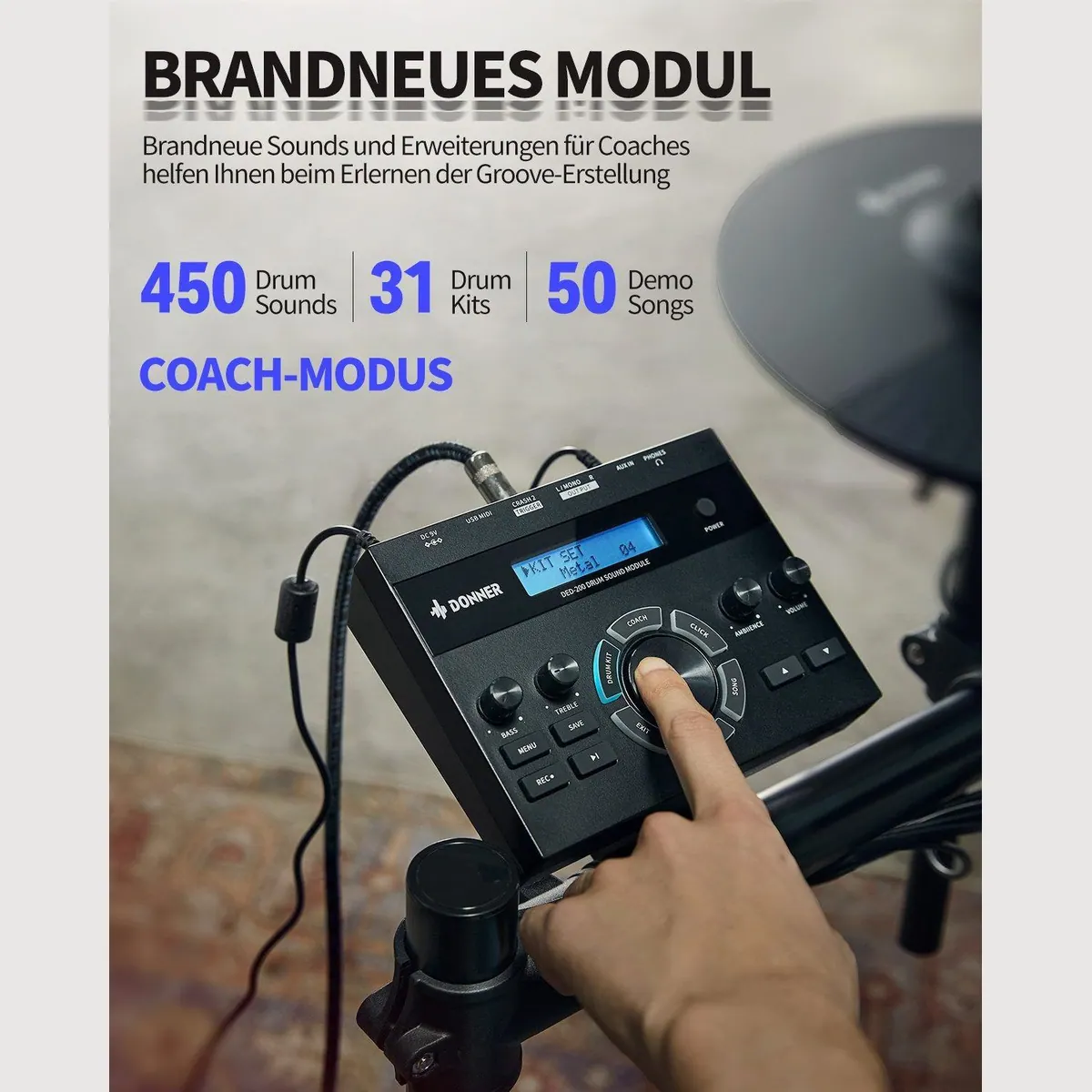 Donner DED-200 E-Drum, 450 Sounds, hochwertiges Zubehör — optimal für Einsteiger und Profis 4