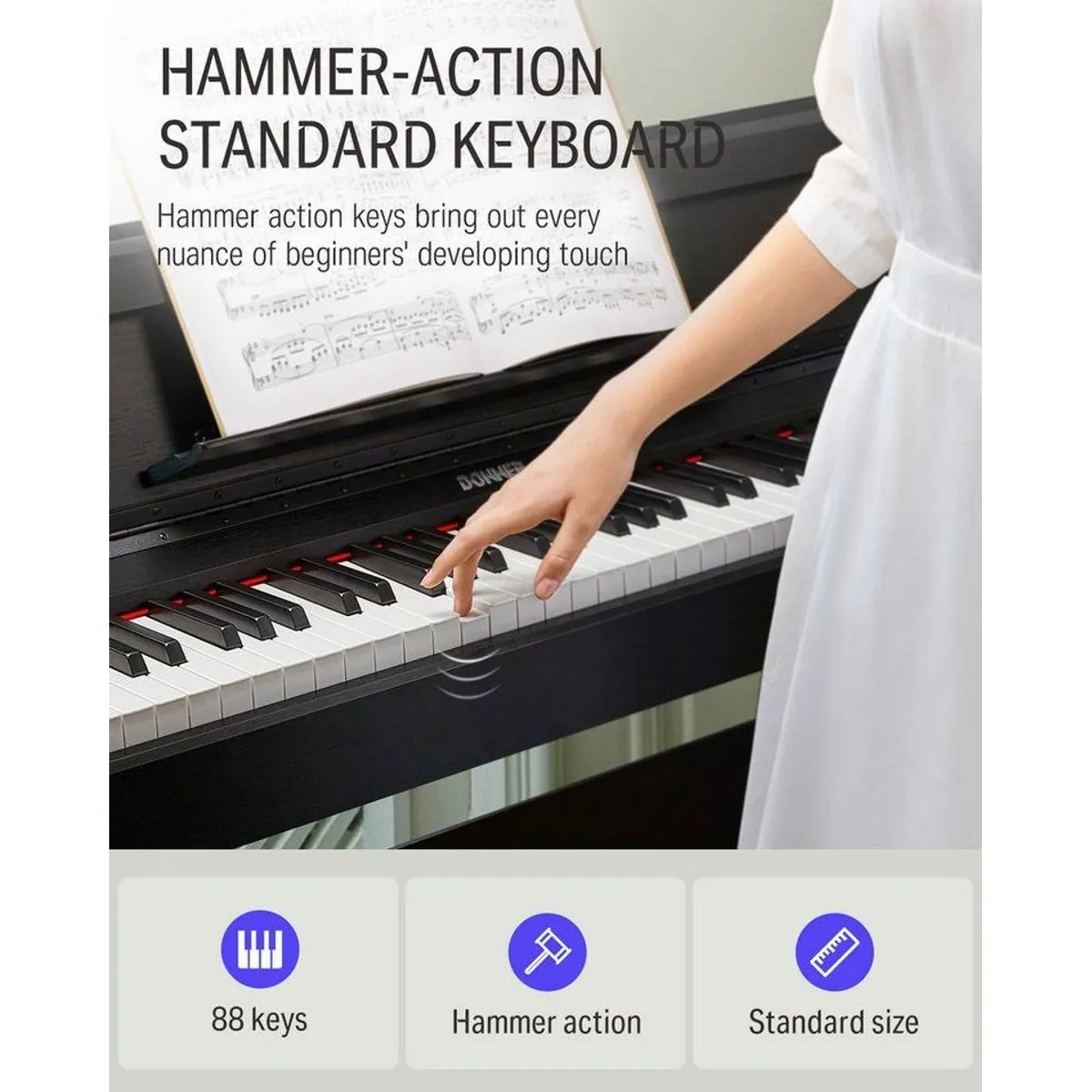 Donner DDP-90 Digitalpiano, 88 gewichtete Tasten, vielseitige Anschlüsse — für Einsteiger und Profis 2