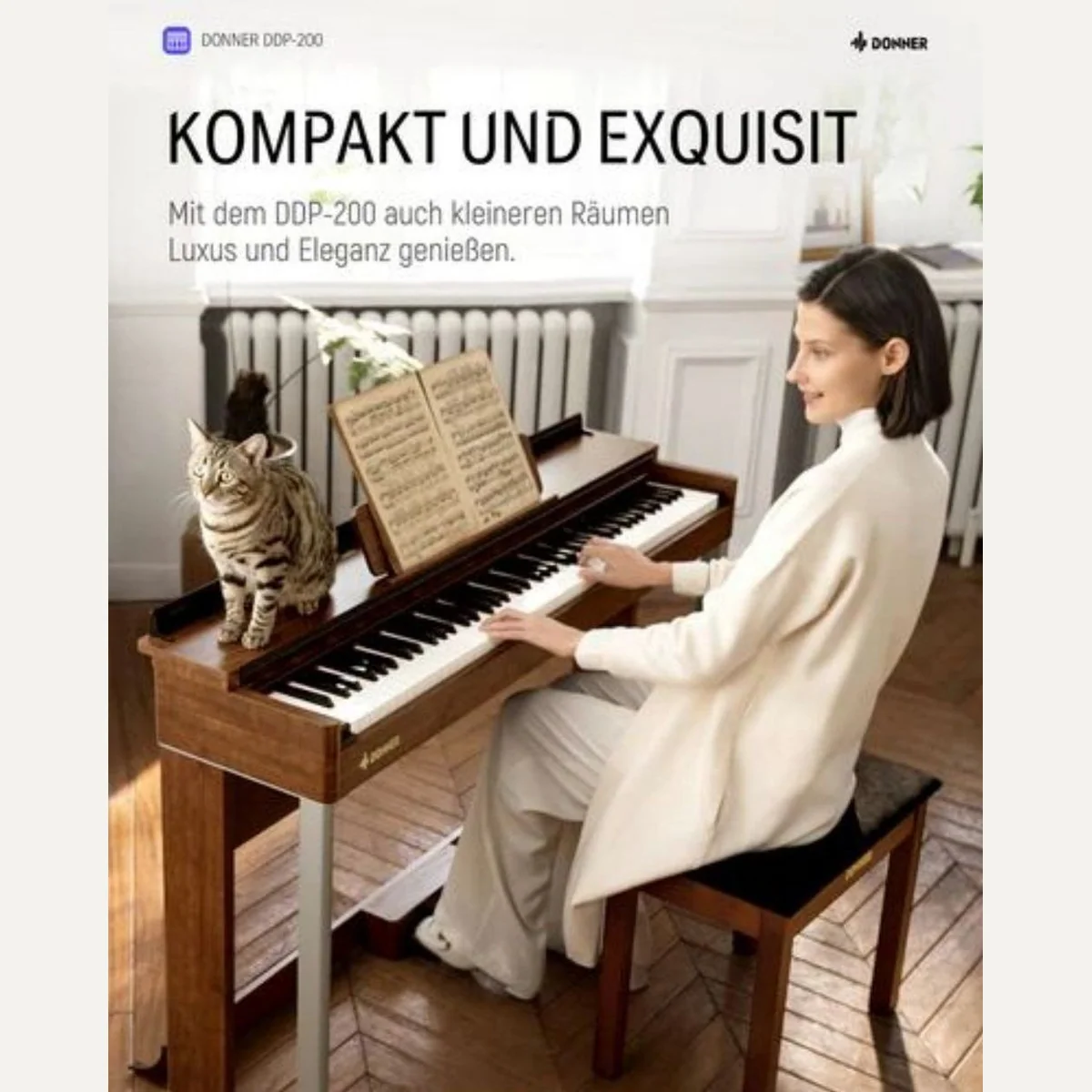 Donner DDP-200 Digitalpiano, 88 gewichtete Tasten, Bluetooth-MIDI, Holzgehäuse, LCD-Display 5