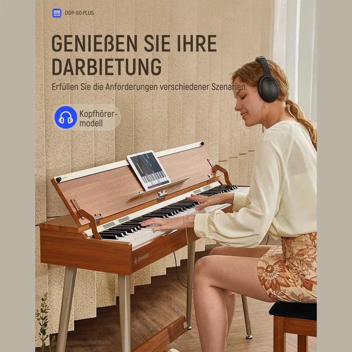 Donner DDP-80 PLUS Digitalpiano, gewichtete Hammermechanik, 128 Polyphonie — stilvolles Design, umfangreiche Funktionen, optimal für Musiker 4