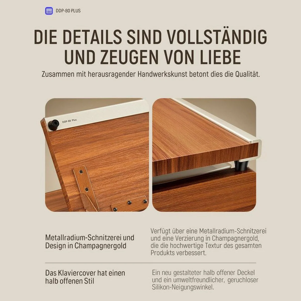 Donner DDP-80 PLUS Digitalpiano, gewichtete Hammermechanik, 128 Polyphonie — stilvolles Design, umfangreiche Funktionen, optimal für Musiker 5