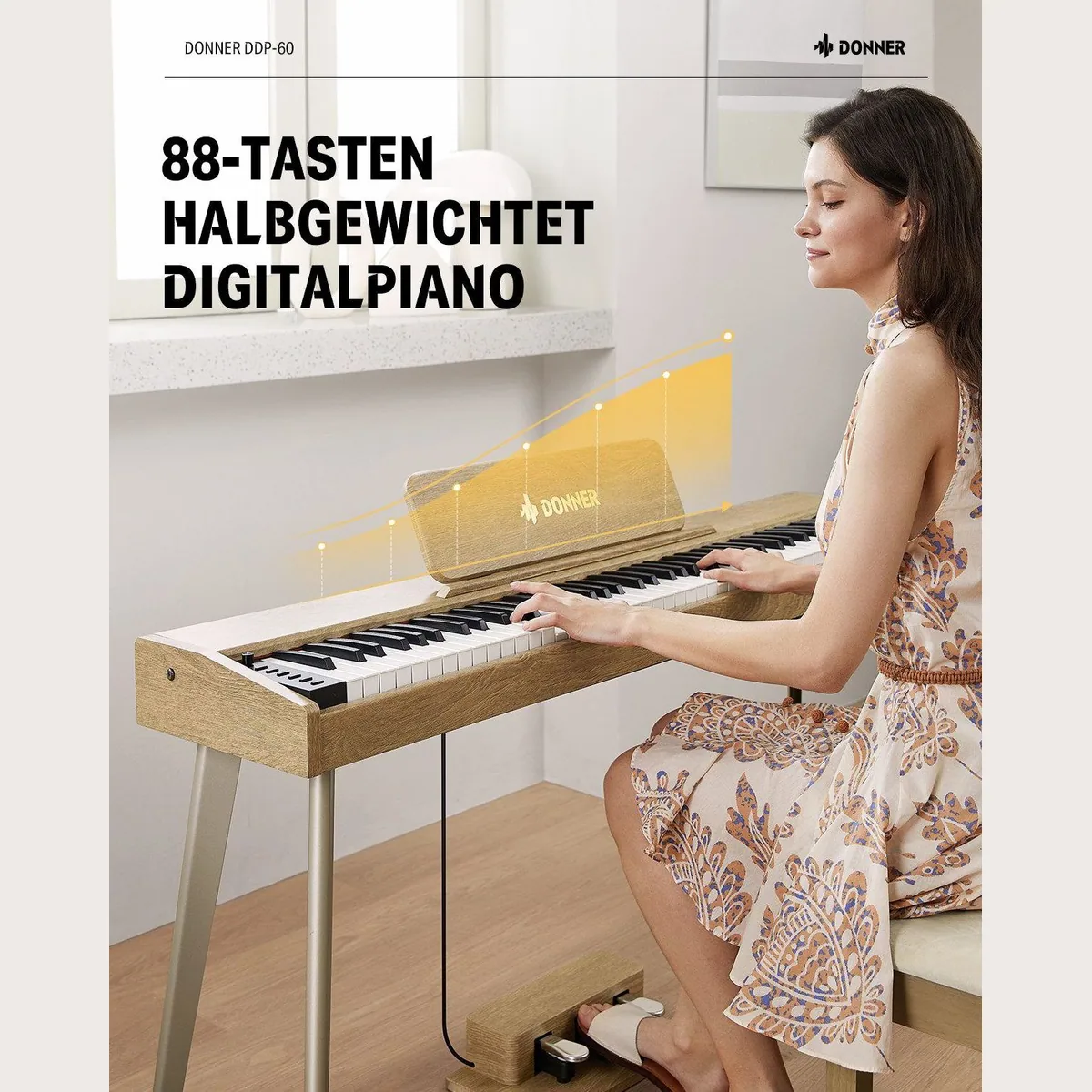 Donner DDP-60 Digitalpiano, 128 Stimmen, 83 Rhythmen, 88 halbgewichtete Tasten 2