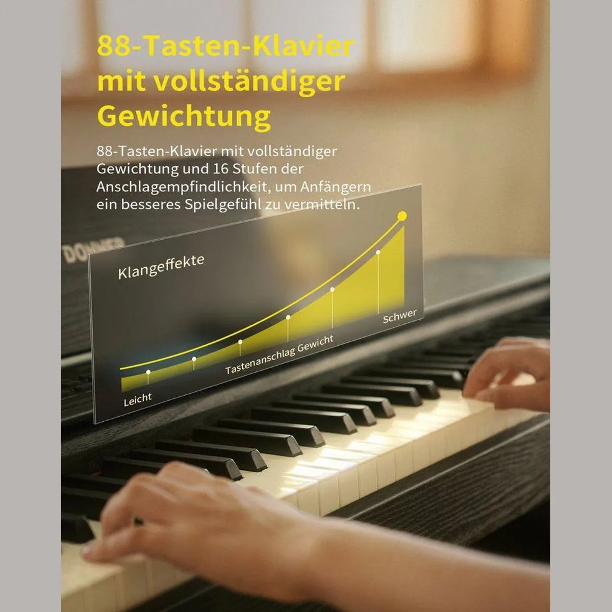 Donner DDP-95 Digitalpiano, 88 gewichtet Tasten, Bluetooth, 610 Klangvarianten 2