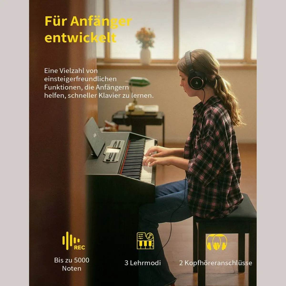 Donner DDP-95 Digitalpiano, 88 gewichtet Tasten, Bluetooth, 610 Klangvarianten 3