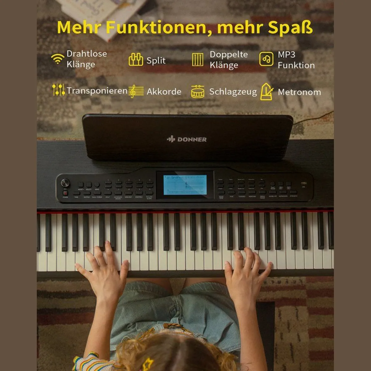 Donner DDP-95 Digitalpiano, 88 gewichtet Tasten, Bluetooth, 610 Klangvarianten 4
