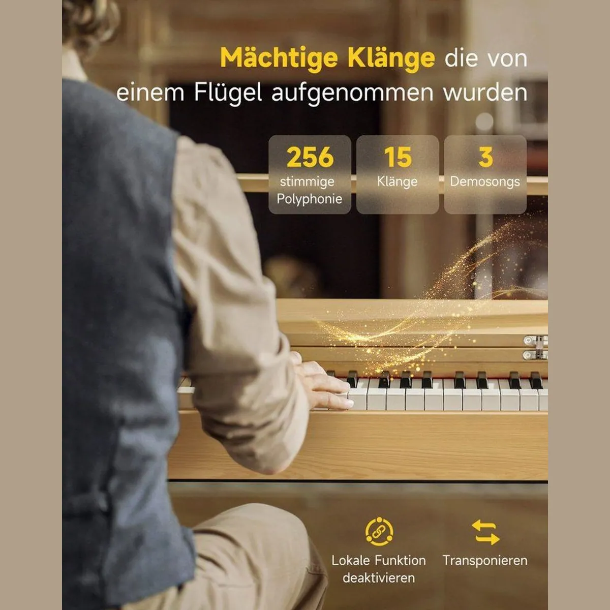 Donner R300 Digitalpiano, 88 gewichtete Tasten, Dual-Bluetooth, 3-Pedal-Funktion 3