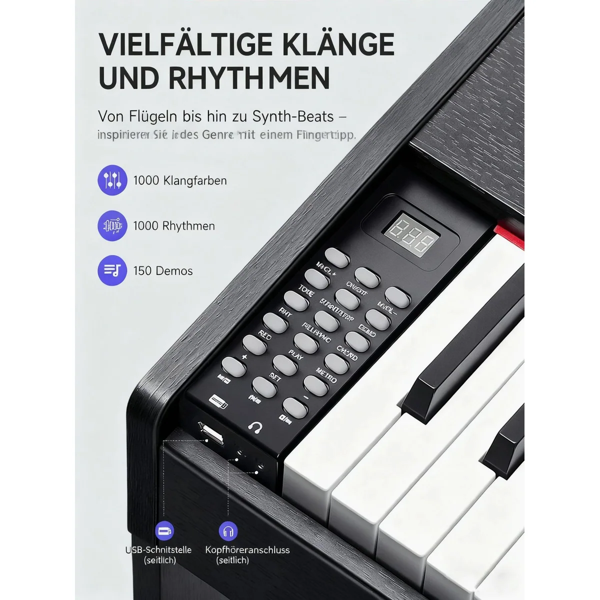 Donner DDP-50 Lite Digitalpiano, 88 gewichtete Tasten, Bluetooth, vielseitige Funktionen 3