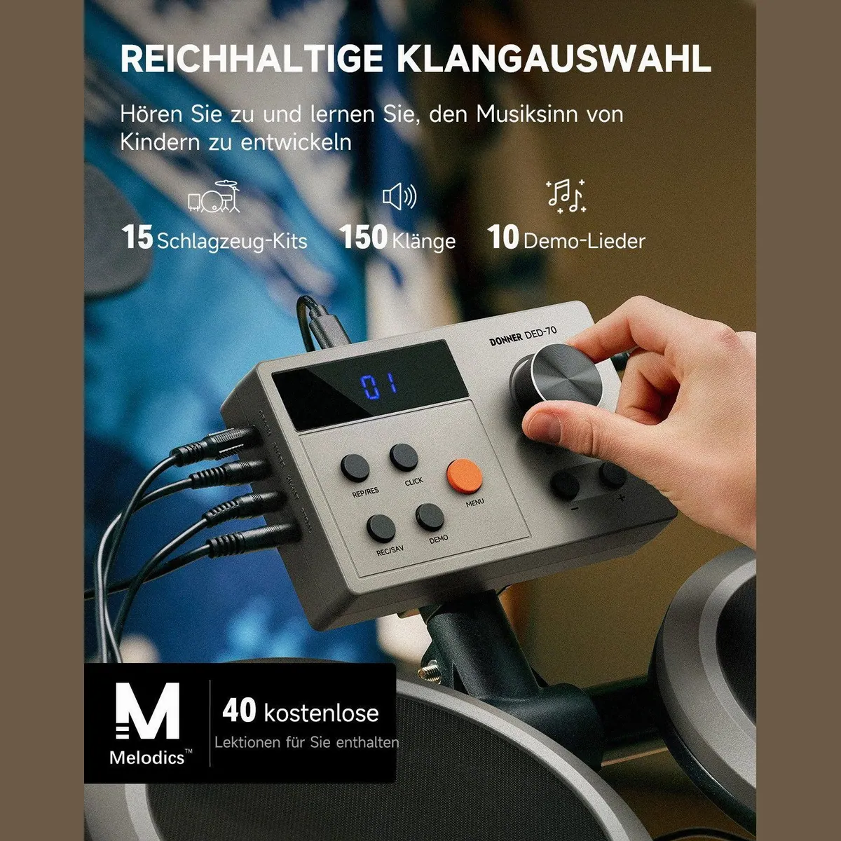 Donner DED-200 E-Schlagzeug, 450 Sounds, umfassendes Zubehör 2