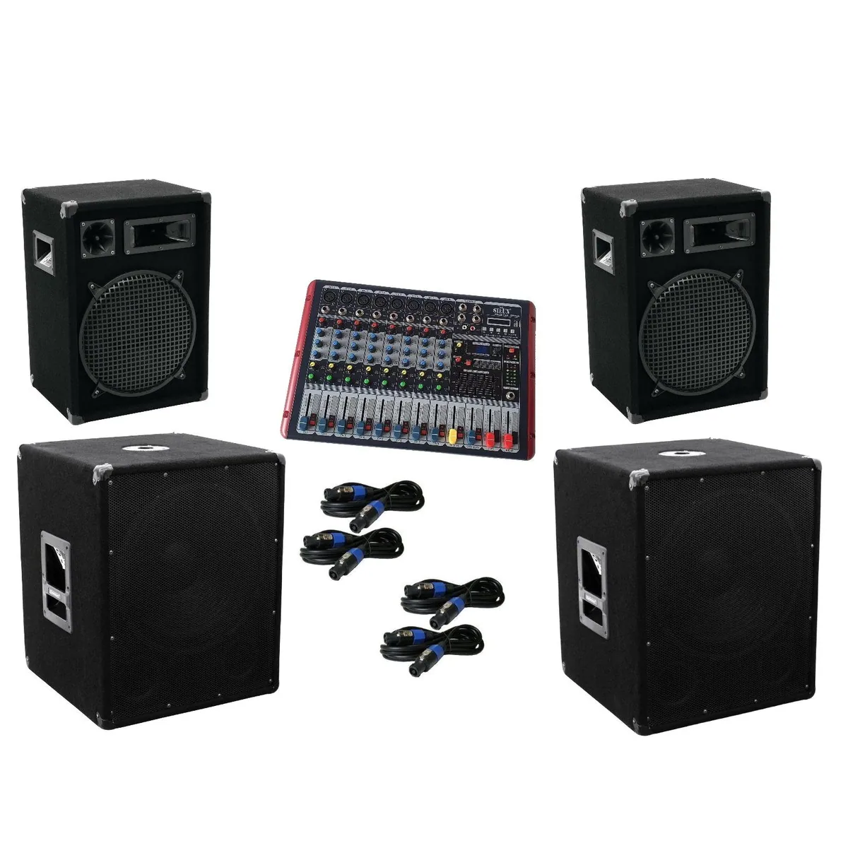 DSX Powermixer Musik Anlage, 2900 W Gesamtleistung, 8-Kanal Mischpult, 3-Wege Lautsprecher