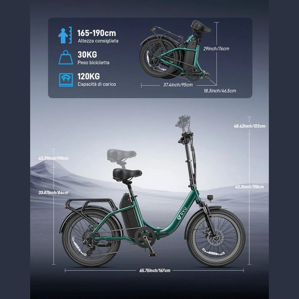 DYU C9 E-Bike Klapprad, 250 W Motor, bis zu 150 km Reichweite, Shimano 7-Gang 5