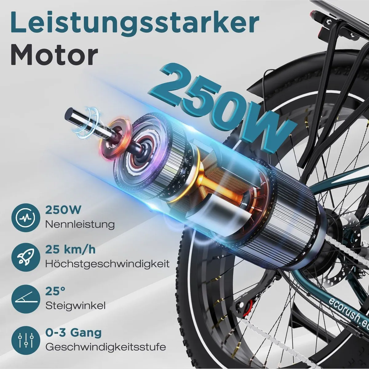 ECORUSH E-Bike Trekkingrad, 250W Motor, 48V 20Ah Akku, Vollfederung 2