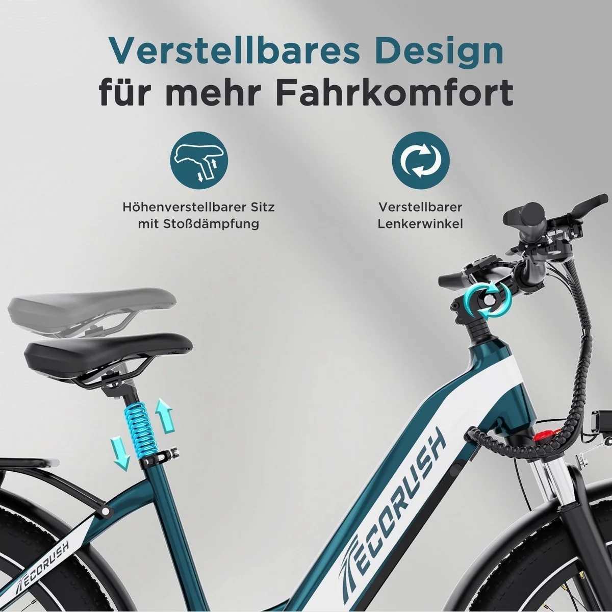 ECORUSH E-Bike Trekkingrad, 250W Motor, 48V 20Ah Akku, Vollfederung 4