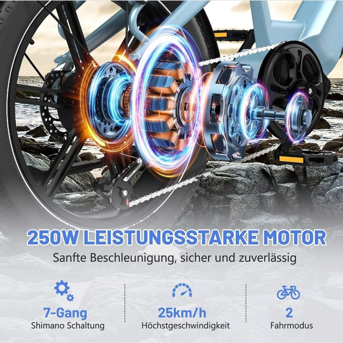ECORUSH R6 Elektrofahrrad, leistungsstarker Motor, abnehmbarer Akku, 7-Gang Shimano - ideal für Stadt und Gelände 2