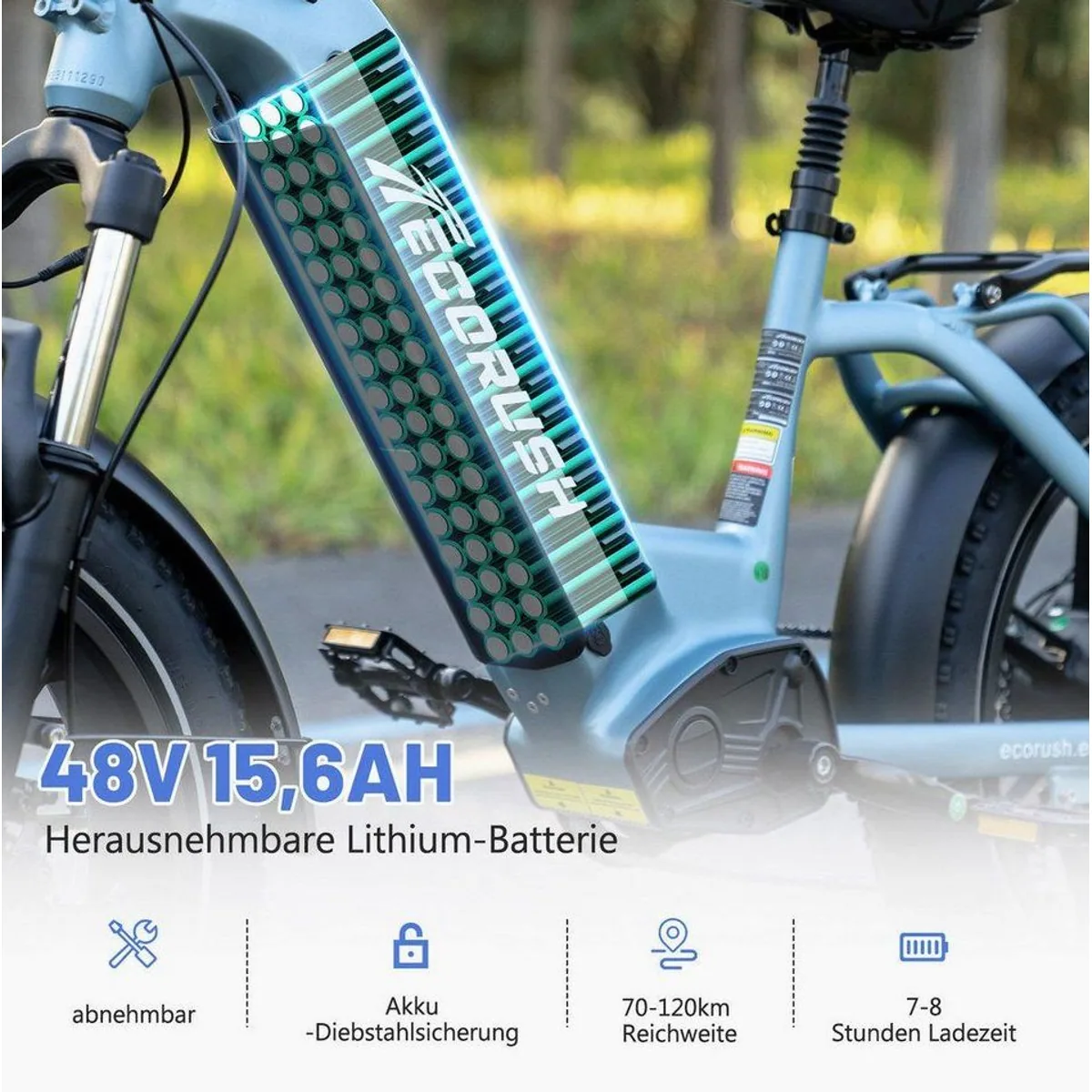 ECORUSH R6 Elektrofahrrad, leistungsstarker Motor, abnehmbarer Akku, 7-Gang Shimano - ideal für Stadt und Gelände 3