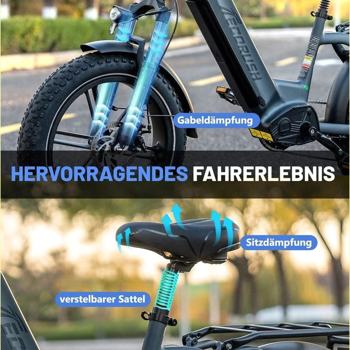 ECORUSH R6 Elektrofahrrad, leistungsstarker Motor, abnehmbarer Akku, 7-Gang Shimano - ideal für Stadt und Gelände 4