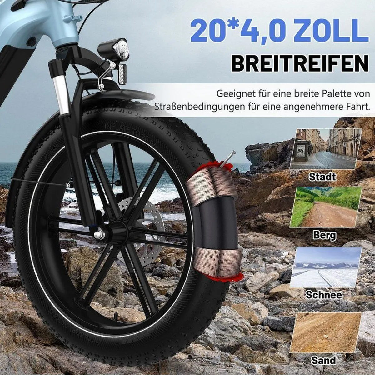 ECORUSH R6 Elektrofahrrad, leistungsstarker Motor, abnehmbarer Akku, 7-Gang Shimano - ideal für Stadt und Gelände 5