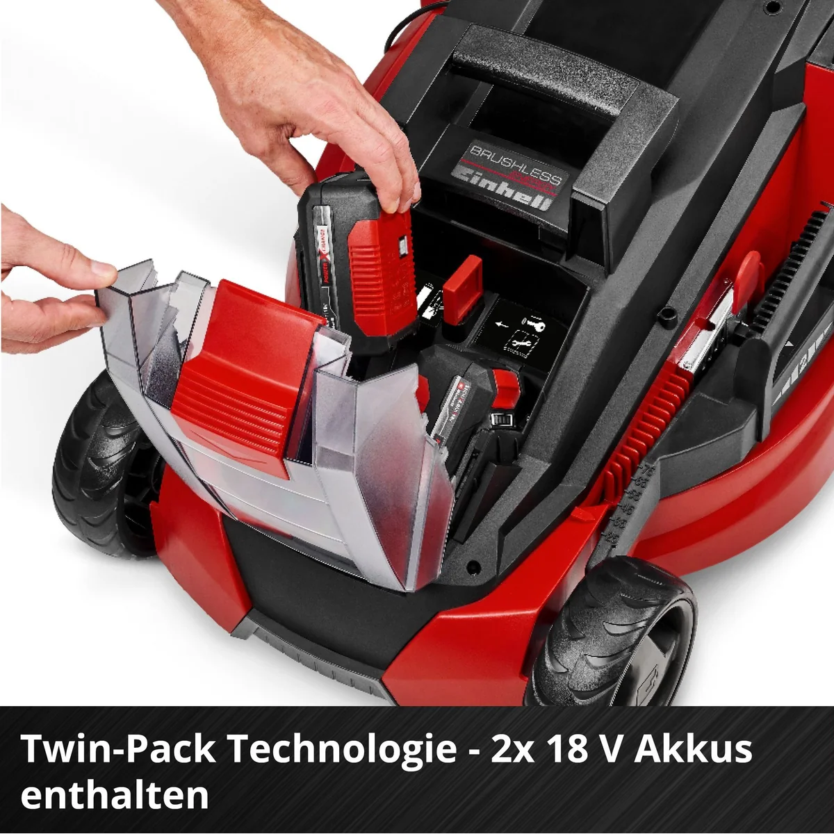 Einhell GE-CM 43 Li M, Akku-Rasenmäher mit 43 cm Schnittbreite, 2x4Ah Akkus, Mulchfunktion 4