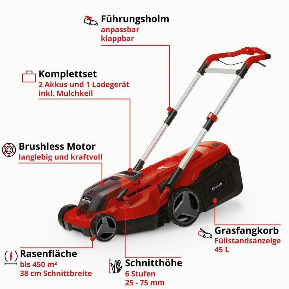 Einhell Rasarro 36/38 Akkurasenmäher, 2x4 Ah Akkus, 38 cm Schnittbreite 2