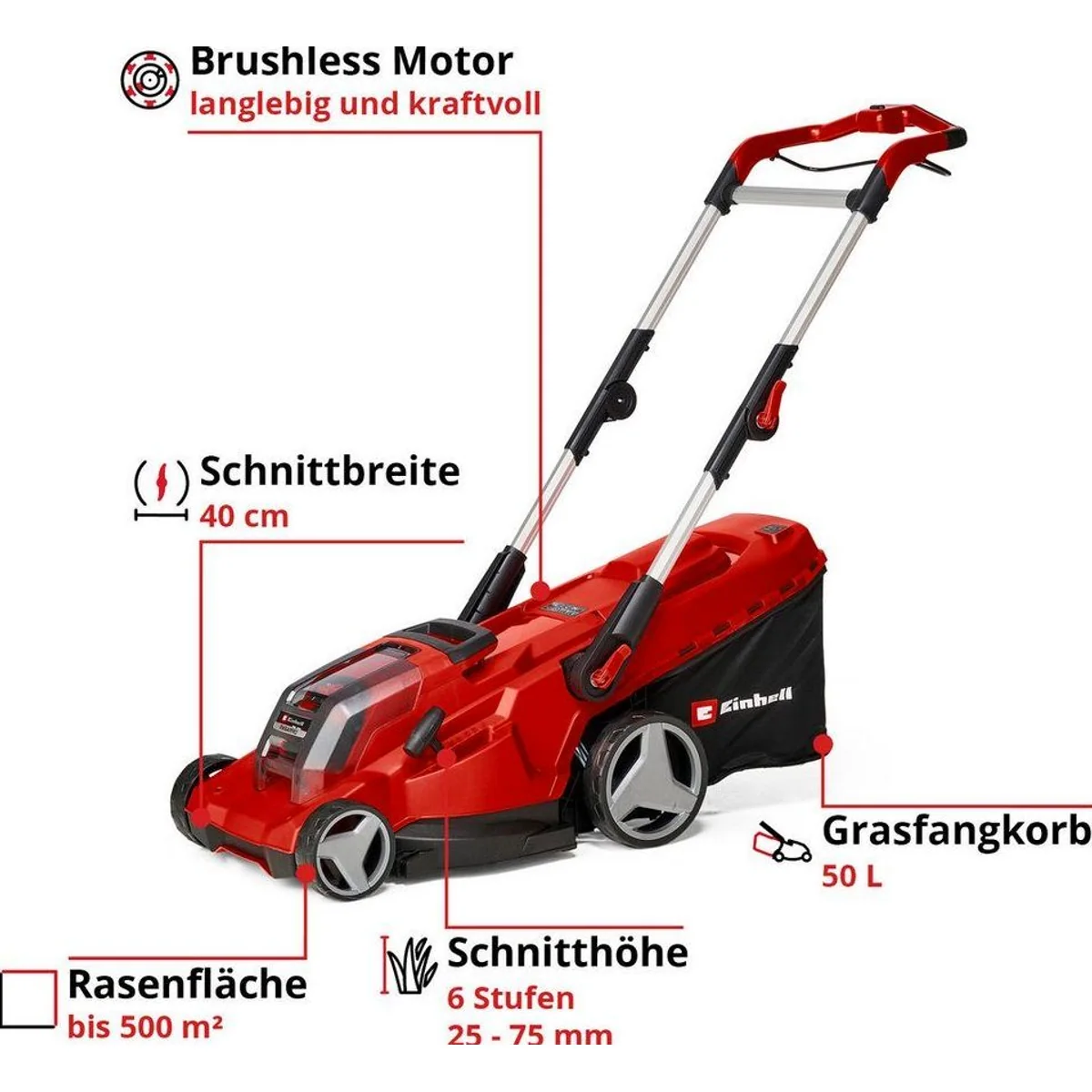 Einhell RASARRO 36/40 Akku-Rasenmäher, 40 cm Schnittbreite, 2x 18V/4,0Ah Akkus 3