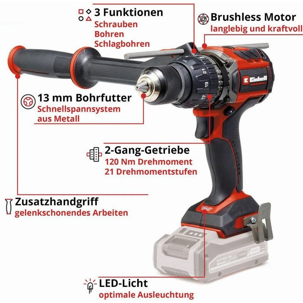 Einhell Akku-Schlagbohrschrauber TP-CD 18/120 Li-i BL, bürstenloser Motor, 2-Gang-Getriebe 3