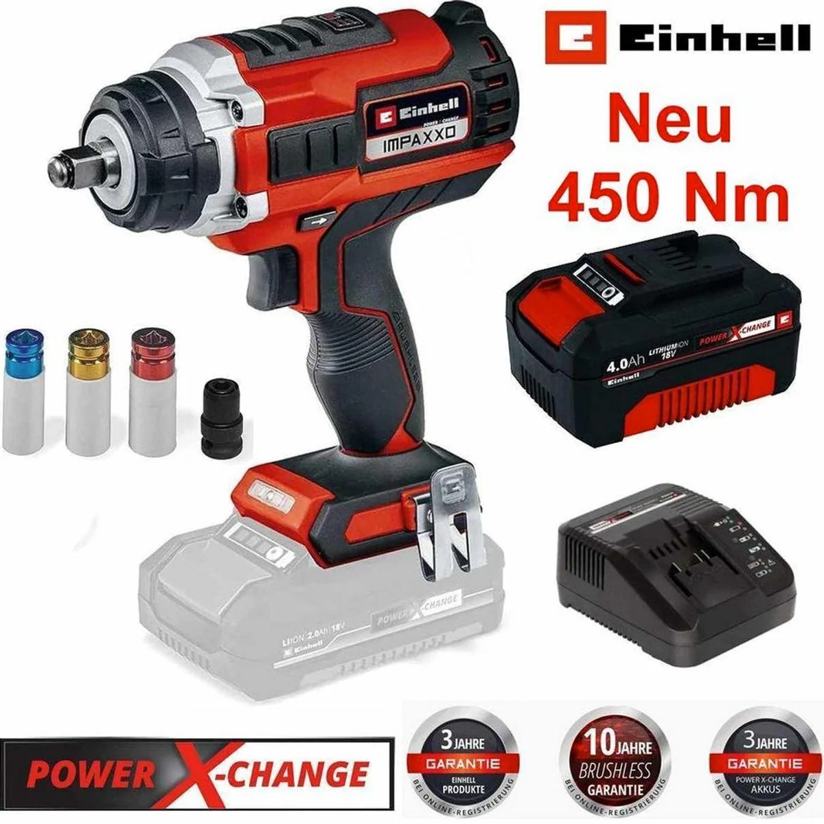 Einhell IMPAXXO 18/450 Akku-Schlagschrauber, 450 Nm Drehmoment, 3-Gang-Getriebe, bürstenloser Motor 2