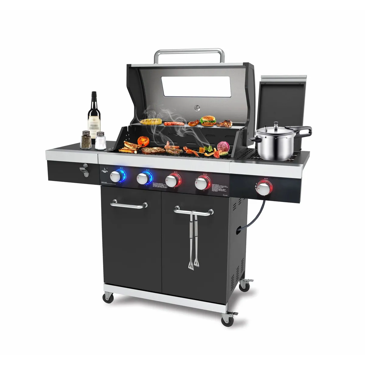El Fuego Kingsten Gasgrill, 4 + 1 Brenner, inkl. Zubehör — Hochwertige Materialien, Infrarot-Seitenbrenner, Sichtfenster