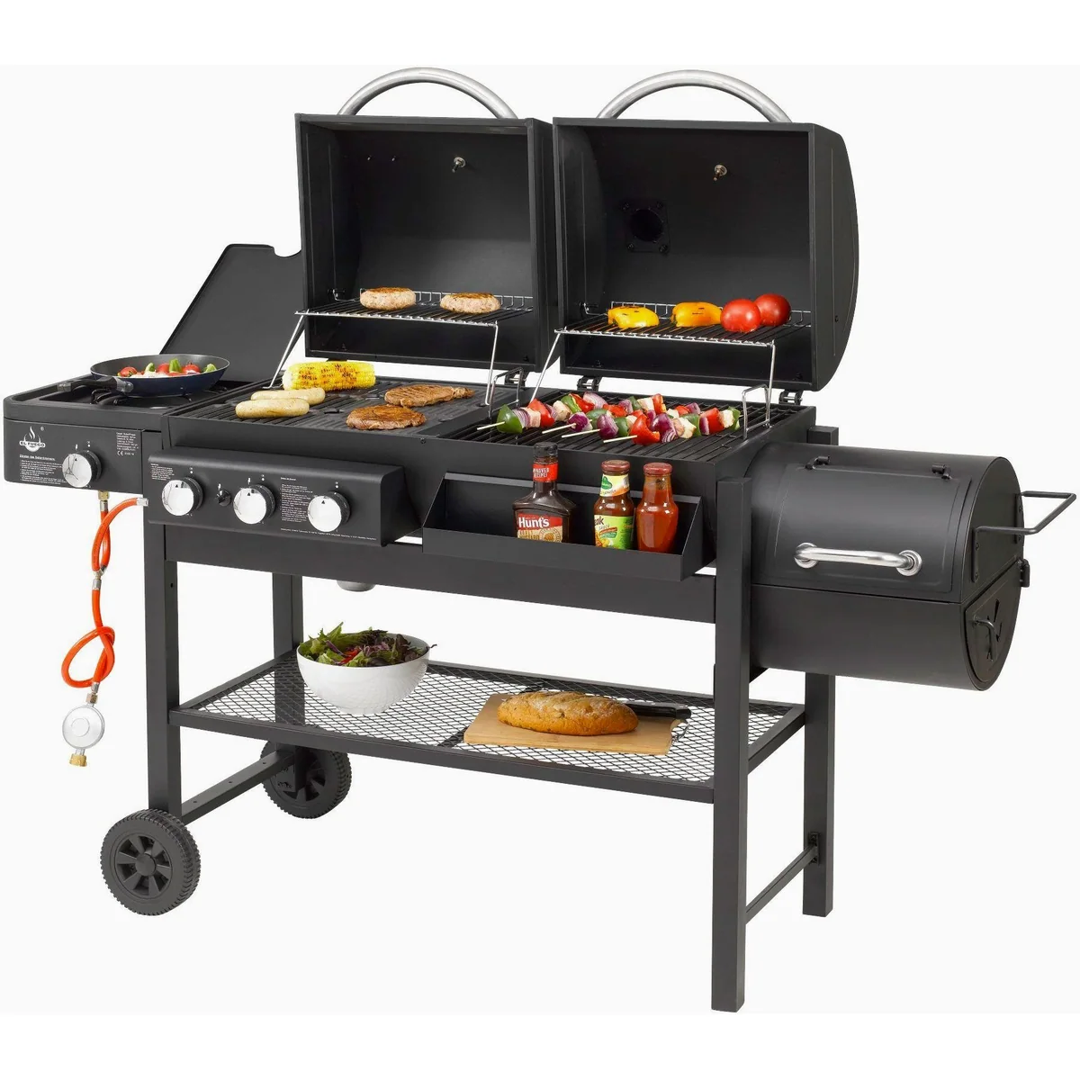 El Fuego Sierra Gas- und Holzkohlegrill, 3-in-1 Funktionalität — Edelstahl-Brenner, großzügige Grillfläche, gusseiserne Grillroste