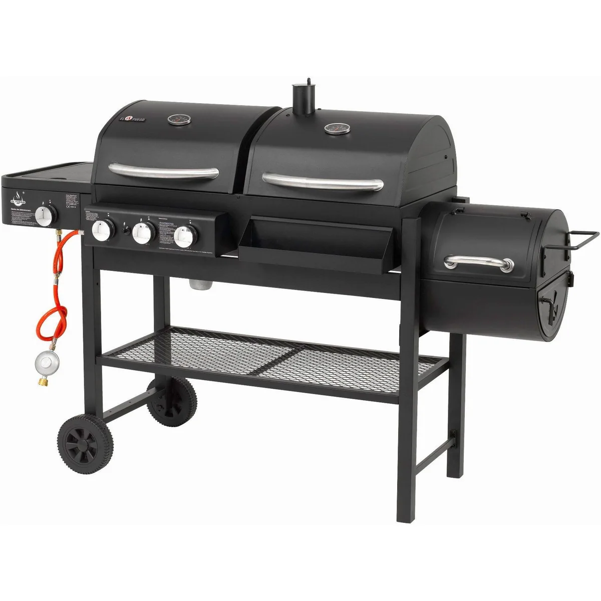 El Fuego Sierra Gas- und Holzkohlegrill, 3-in-1 Funktionalität — Edelstahl-Brenner, großzügige Grillfläche, gusseiserne Grillroste 2