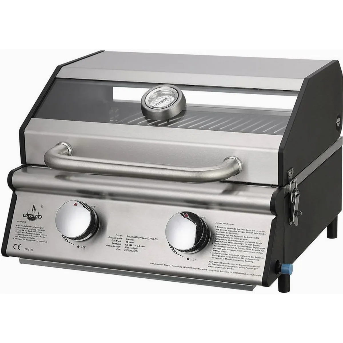 El Fuego Jesolo Gasgrill, 6 kW, zwei effiziente Brenner mit Piezozündung